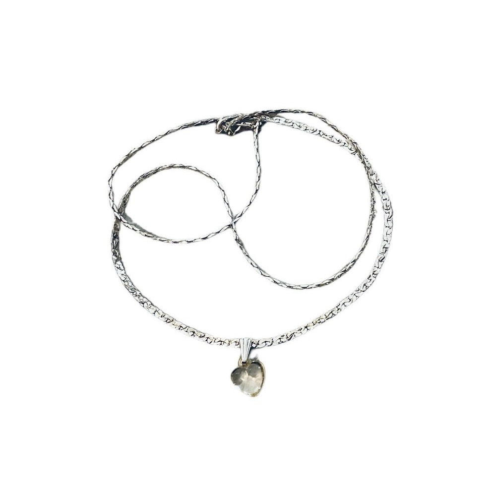 Clear lucite heart‎ pendant silver toned chain necklace 20"